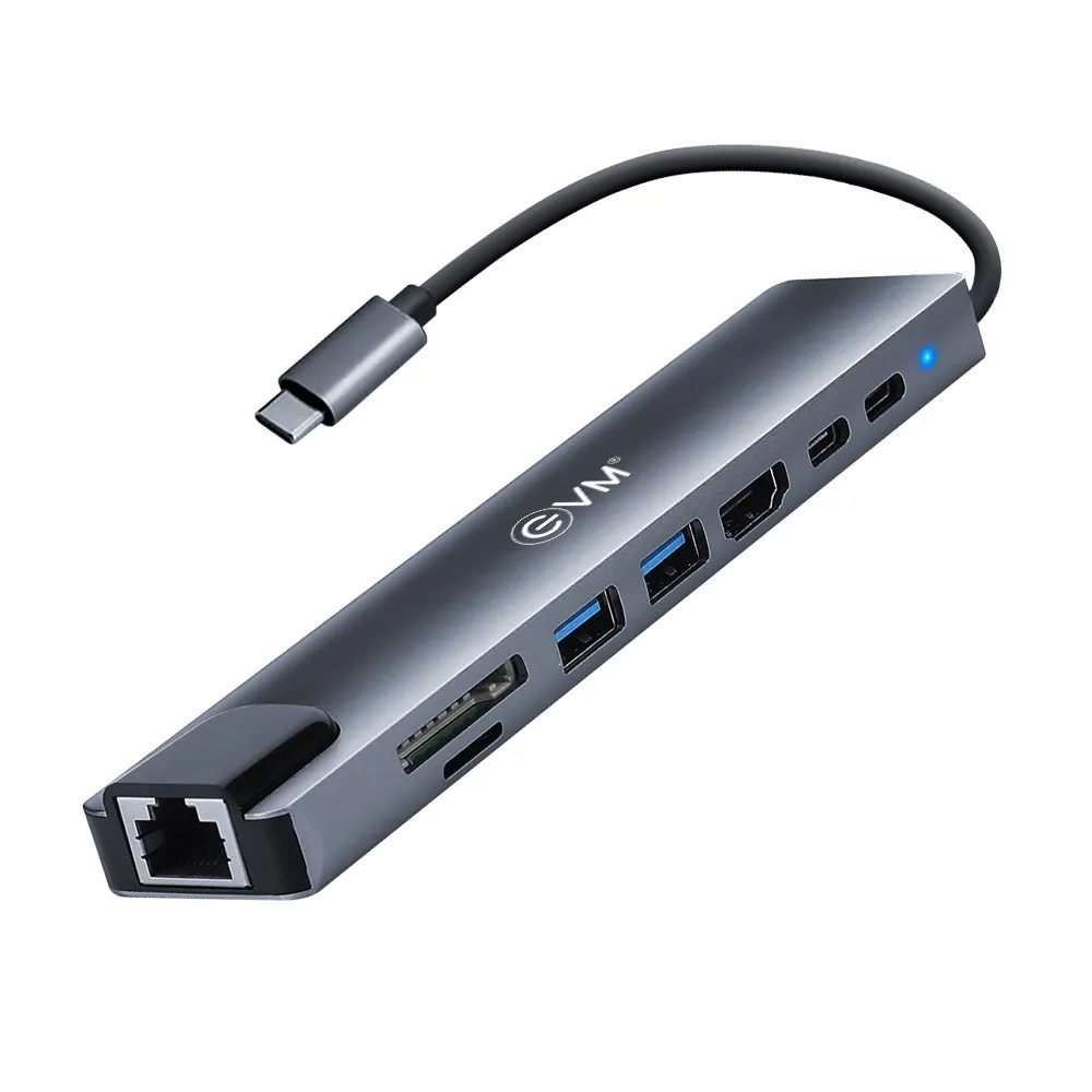 EVM TYPE C HUB Dock 8 in 1 (HDMI | USB | LAN | TF | SD CARD | TYPE-C)